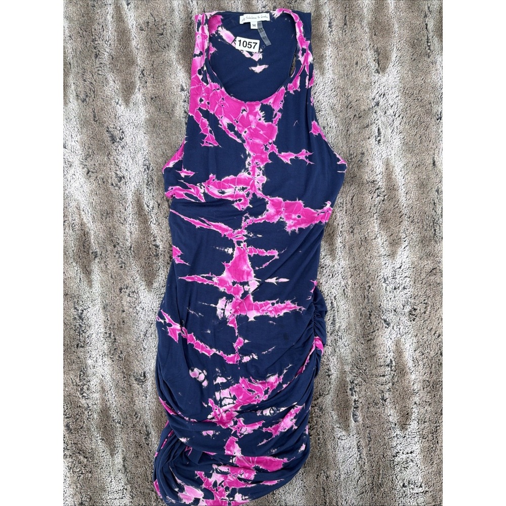 Young Fabulous & Broke Tie Dye Body con Dress Ruched Open Back Tank Blue Pink M